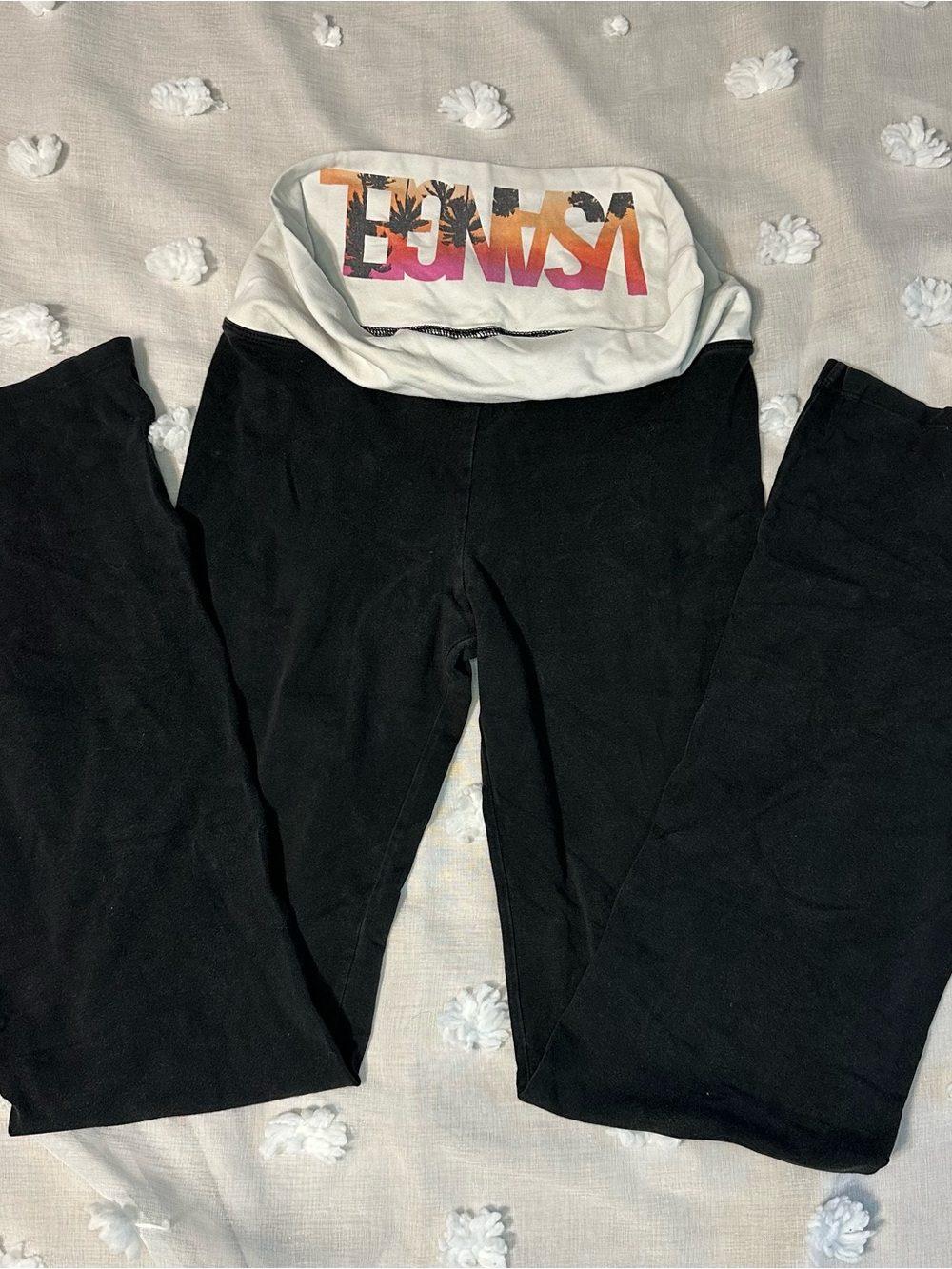 Y2K Victoria's Secret Black Flare Jeans with White Fold-Over Waistband